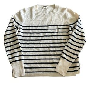 J. Crew 100% Cashmere Sweater - Womens Medium Navy Stripe on Cream Preppy